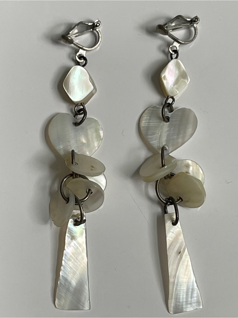 Iridescent White Mother-of-Pearl Drop Earrings - Shell Dangle Design
